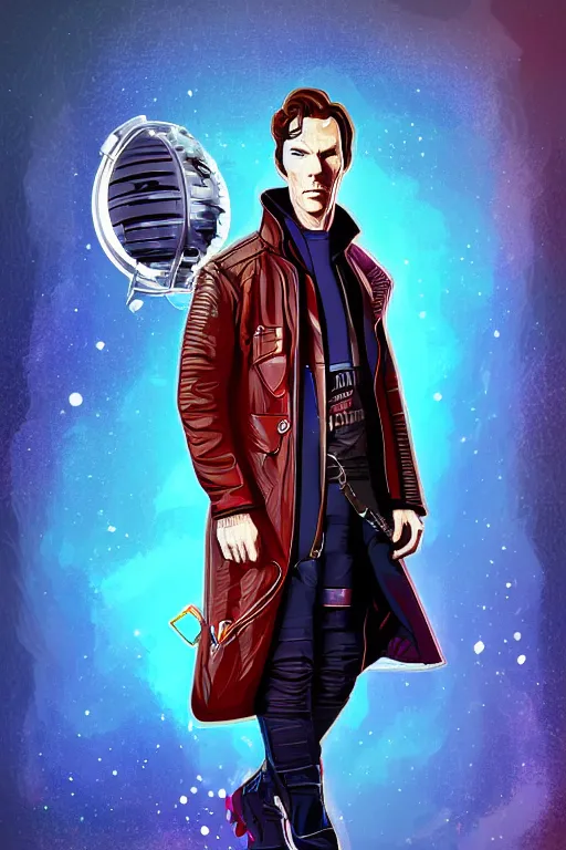 Prompt: Benedict cumberbatch as Guardians of the Galaxy starlord high quality digital painting in the style of James Jean