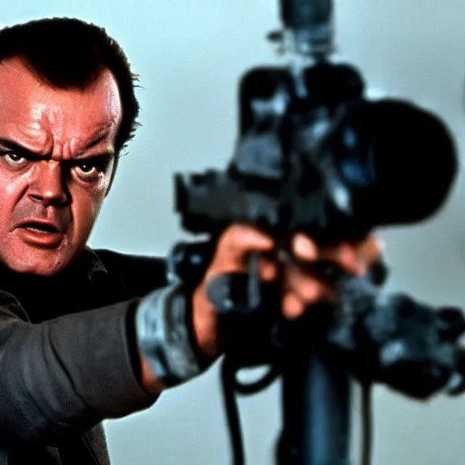 Image similar to Jack Nicholson playing Terminator, action scene