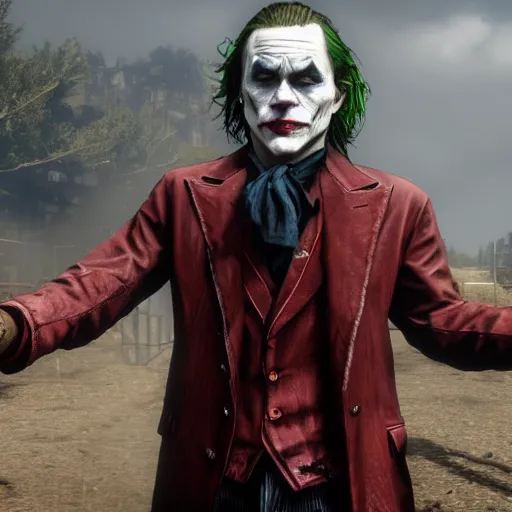 Prompt: The Joker in Red Dead Redemption 2, 4K, detailed