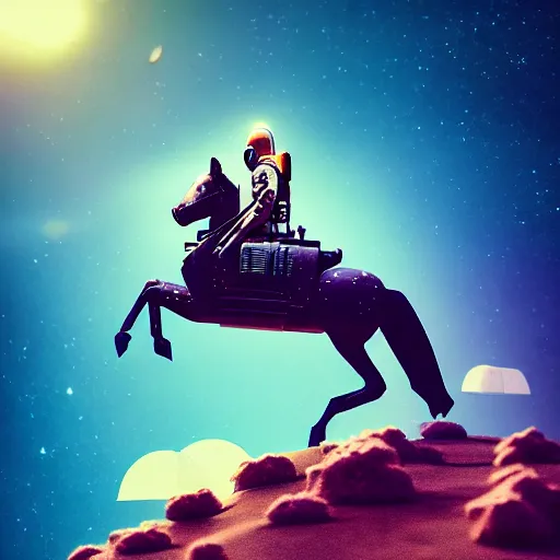 Image similar to photography of animal horse riding on top of an human astronaut. from western by hiroyuki okiura and katsuhiro otomo and alejandro hodorovski style with many details by mike winkelmann and vincent di fate in sci - fi style. volumetric natural light photo on dsmc 3 system,