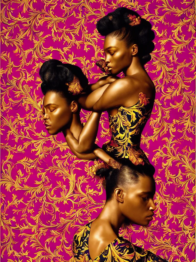 Image similar to fragrance advertising campaign by kehinde wiley, highly detailed, intricate, saturated colors