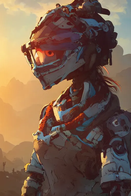 Image similar to combination suit armor aloy horizon forbidden west horizon zero dawn robot ninja mask helmet backpack tribal, art gta 5 comics, official fanart behance hd artstation by jesper ejsing, by rhads, makoto shinkai and lois van baarle, ilya kuvshinov, ossdraws radiating a glowing aura cgi rtx 2 0 2 2