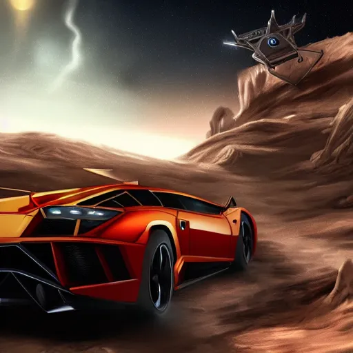 Prompt: harry potter driving a lamborghini in a space station on mars, highly detailed, digital art, trending on artstation