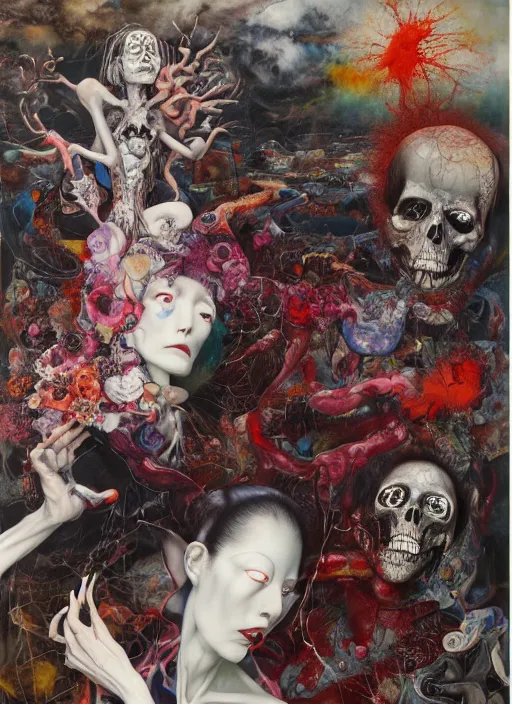 Image similar to death is not mercurial it's patient unlike life, a brutalist designed, gothic, rich deep colours, painted by francis bacon, julie heffernan, glenn brown, adrian ghenie, james jean and petra cortright, part by gerhard richter, part by takato yamamoto. a surrealist painting, 8 k masterpiece.