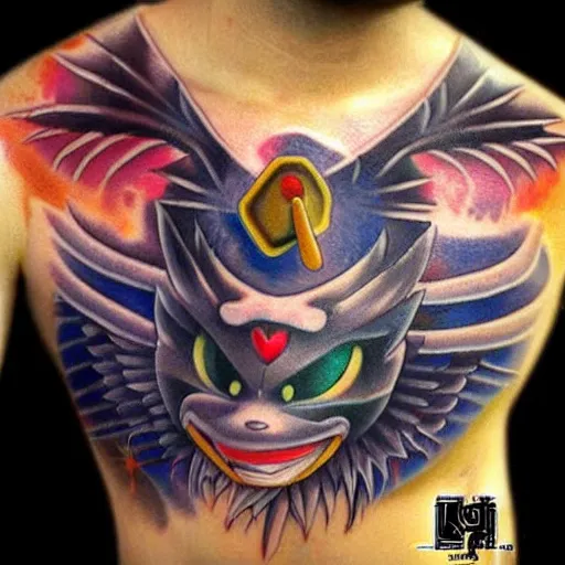 Image similar to breathtaking tattoo based on the game Klonoa, realistic, full tattoo, black, highly detailed photo