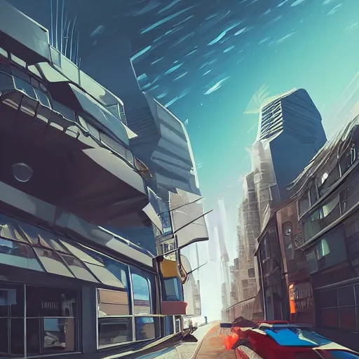 Prompt: street view, new!!!!!!, futuristic, trending on artstation, fisheye!!! lens