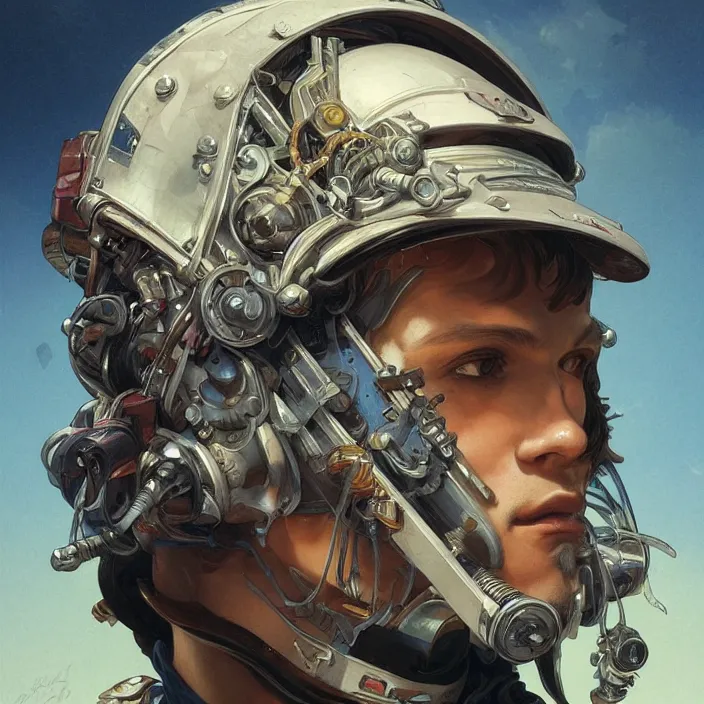 Image similar to a head and shoulders portrait of a space pirate, neon, retro, steampunk, smooth, sharp focus, intricate, artstation, detailed concept art by Rutkowski and Mucha and sky sewa and Caravaggio