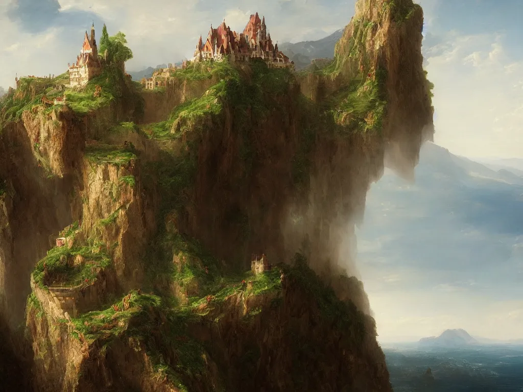 Image similar to a german castle on the cliff, by thomas cole, trending on artstation