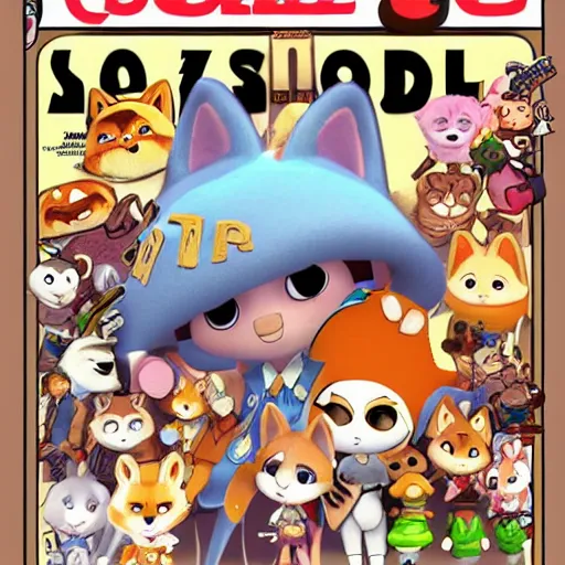 Image similar to 7 0's comic magazine cover, maple story and zootopia, maple story gun girl, fox from league of legends chibi, soft shade, soft lighting