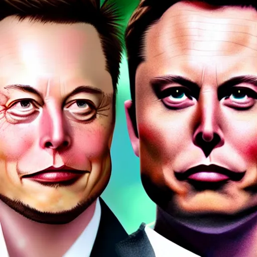 Image similar to elon musk is two face, harvey dent from batman, one face side has dragonskin fantasy sharp focus intricate elegant digital painting