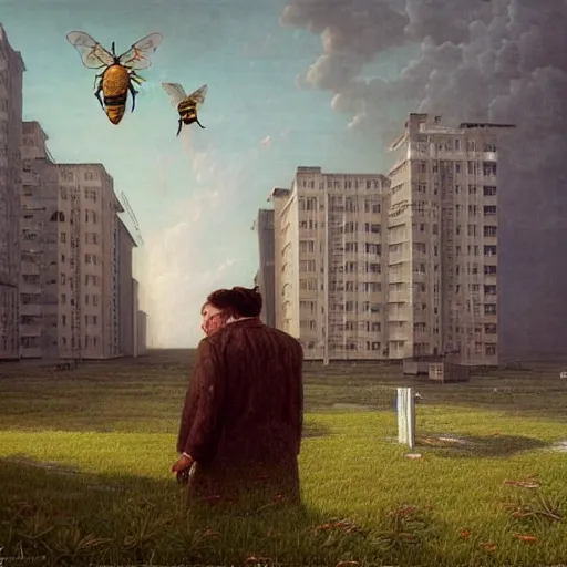 Image similar to hyperrealistic surrealism, David Friedrich, award winning masterpiece with incredible details, Zhang Kechun, a surreal vaporwave vaporwave vaporwave vaporwave vaporwave painting by Thomas Cole of a cyberpunk bee, highly detailed, trending on ArtStation