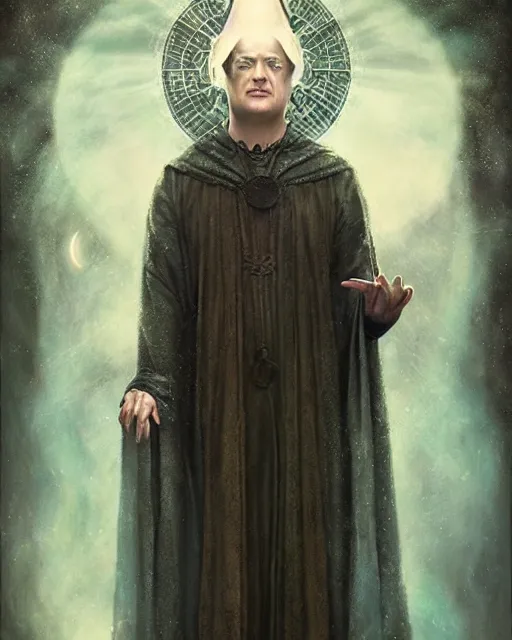 Image similar to a magical portrait of brendan fraser as aleister crowley the great mage of thelema, art by tom bagshaw and david burroughs mattingly