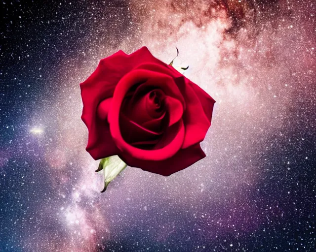 Prompt: A red rose in milkyway