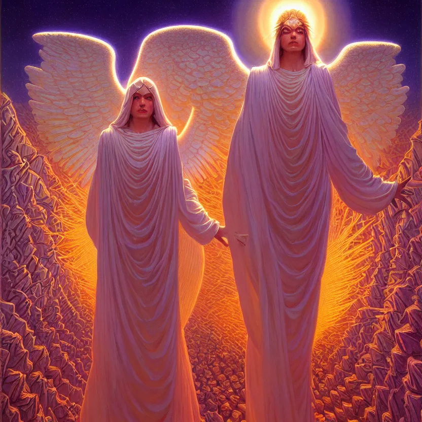 Prompt: ethereal glowing white angel dmt deity, art deco repeating patterns, tim hildebrandt, wayne barlowe, bruce pennington, donato giancola, trending on artstation, cinematic composition, beautiful lighting, hyper detailed, 8 k, oil on canvas