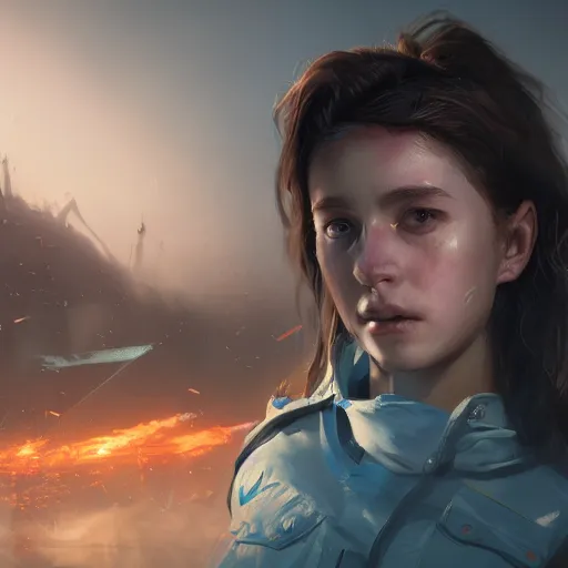 Image similar to portrait of girl in danger zone, 8 k uhd, unreal engine, octane render in the artstyle of finnian macmanus, john park and greg rutkowski