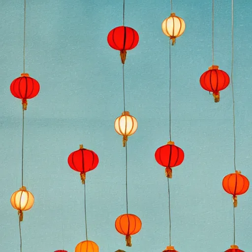 Prompt: Hanging ancient Japanese paper lanterns, clean background