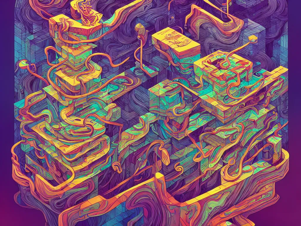 Image similar to twisted turn of fate abstraction, centered award winning ink pen illustration, isometric abstract illustration by dan mumford, edited by craola, technical drawing by beeple and tooth wu, tiny details by artgerm and watercolor girl, symmetrically isometrically centered