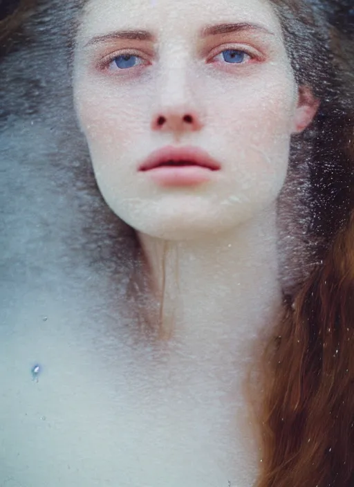 Image similar to Kodak Portra 400, 8K, soft light, volumetric lighting, highly detailed, britt marling style 3/4 ,portrait photo Close-up portrait photography of a beautiful woman how pre-Raphaelites, the face emerges from Pamukkale, thermal waters flowing down white travertine terraces, inspired by Ophelia paint ,and hair are intricate with highly detailed realistic beautiful flowers , Realistic, Refined, Highly Detailed, interstellar outdoor soft pastel lighting colors scheme, outdoor fine art photography, Hyper realistic, photo realistic