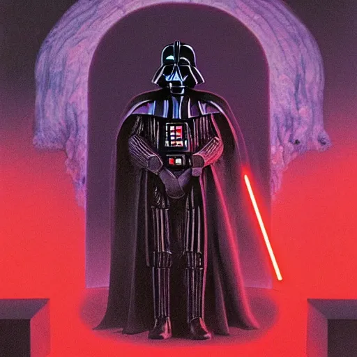 Image similar to darth vader in hell by wayne barlowe