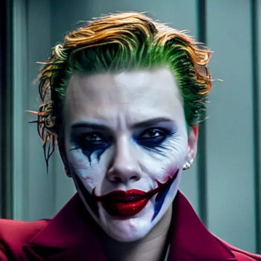 Prompt: awe inspiring Scarlett Johansen as The Joker 8k hdr