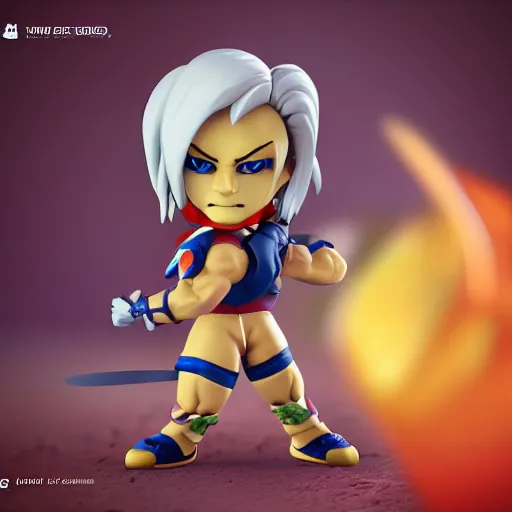 Image similar to plastic toy cute chibi figurine of vega from street fighter, blender, unreal engine, concept art, octane render, highly detailed, smooth, sharp focus