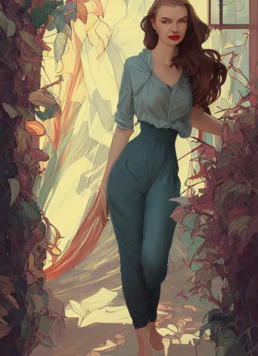 Image similar to veronica lake detailed clothing, half body shot, arms down, path traced, highly detailed, high quality, digital painting, alena aenami, lilia alvarado, shinji aramaki, karol bak, alphonse mucha, tom bagshaw