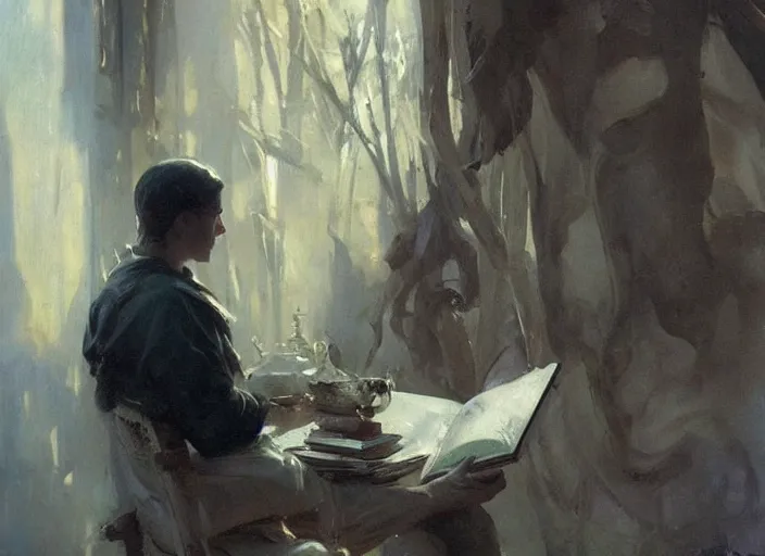 Prompt: oil painting of mysterious book, art by anders zorn, wonderful masterpiece by greg rutkowski, beautiful cinematic light, american romanticism by greg manchess, creation by tyler edlin