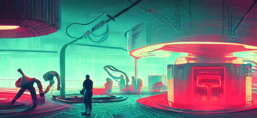 Image similar to handmade illustration of futuristic boxing ring, line art, octane render with volumetric lighting, watercolor by Kilian Eng and by Jake Parker, olympic weight room in bladerunner dystopia future, neon radioactive swamp