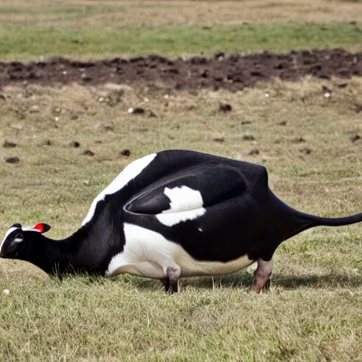 Image similar to a hybrid cow goose quacking at people