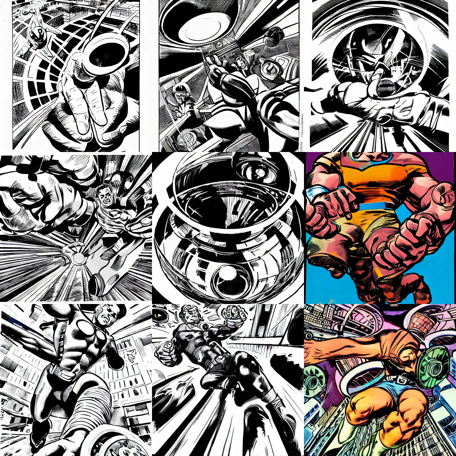 Prompt: jack kirby extreme foreshortening fisheye lens