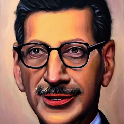 Prompt: Jeff goldblum, Mario character, oil painting