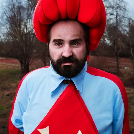 Image similar to portrait of a man wearing a ridiculous communist costume