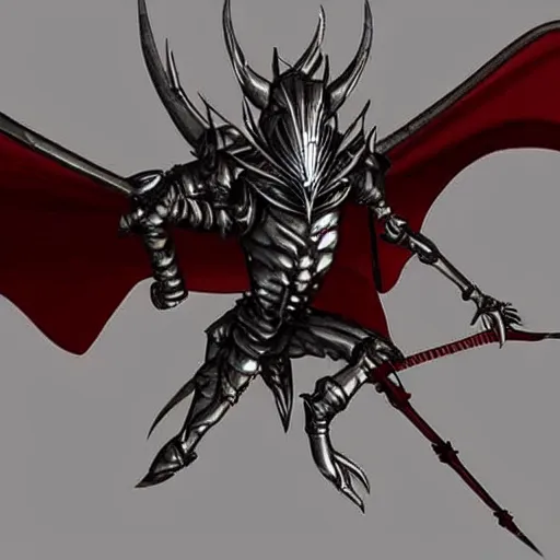 Image similar to A humanoid mosquito wolf, reminiscent of a winged medieval knight armor. Castlevania style.