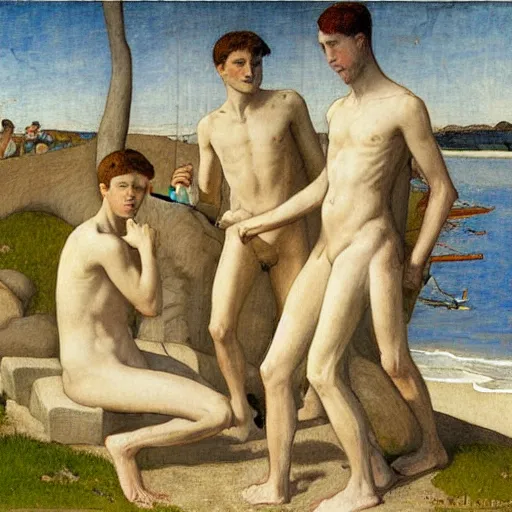 Image similar to young men by the beach by Puvis de Chavannes