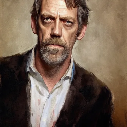 Image similar to face protrait of hugh laurie, jeremy mann painting