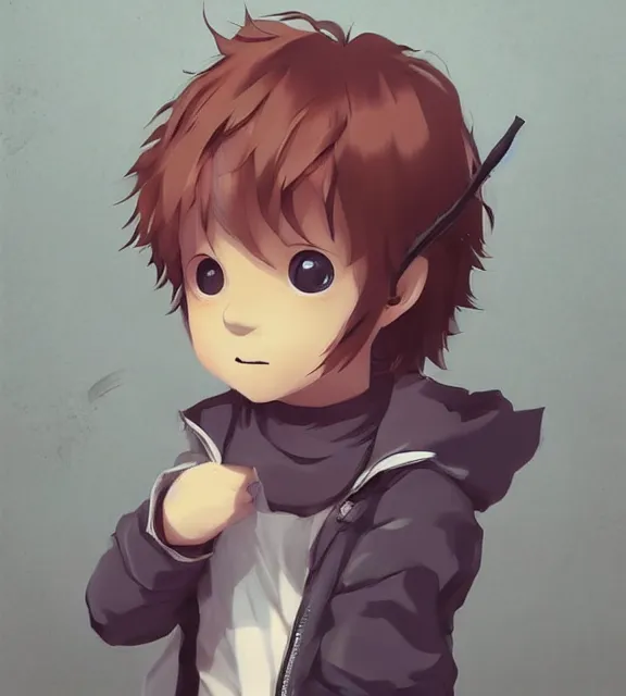 little anime boy with brown hair