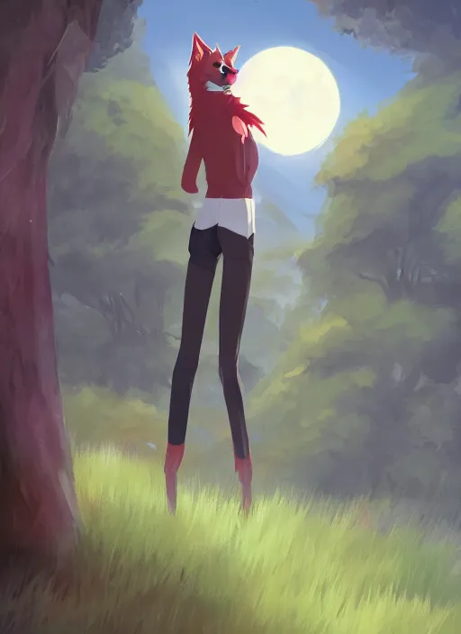 Image similar to anthro wolf fursona, a full body portrait of a the sellsword marissa bell, short red hair, fantasy, makoto shinkai, james gilleard, very detailed, matte, gaussian blur