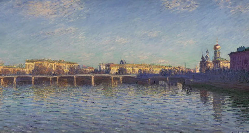 Prompt: landspace painting of a st. petersburg in russia by claude monet and unreal engine