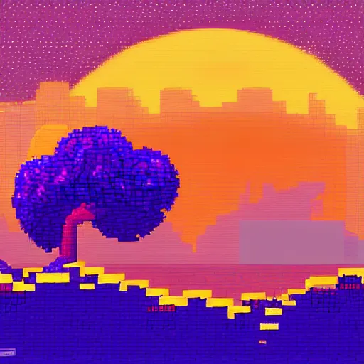 Prompt: a night pixelart style landscape with crescent moon