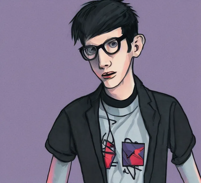 Image similar to a digital drawing of young neil cicierega in a emo / scene style, trending on pixiv,