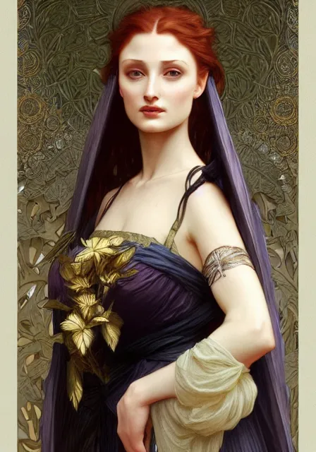 Prompt: sansa angeline jolie gessica chastain teeth, intricate, elegant, highly detailed, digital painting, artstation, concept art, smooth, sharp focus, illustration, art by artgerm and greg rutkowski and alphonse mucha and william - adolphe bouguereau