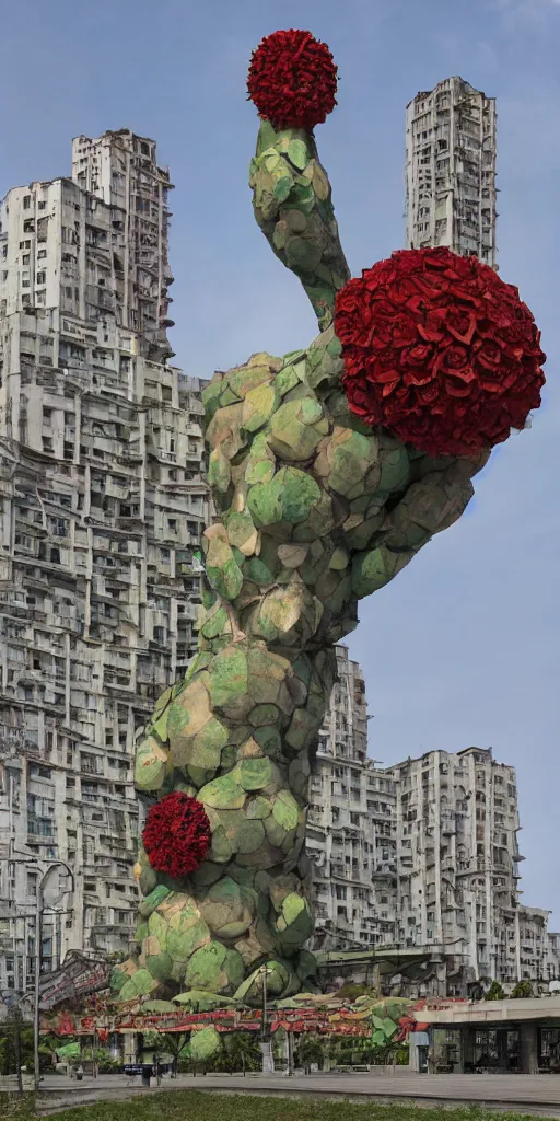 Prompt: giant grotesque flower made from communist dreams in the middle of abandoned post soviet constructivist cityscape, Stalinist architecture, ultradetailed by Hayao Miyazaki and Josan Gonzalez and Makoto Shinkai and Giuseppe Arcimboldo and Wes Anderson