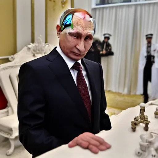 Image similar to vladimir putin inspecting the quality of soap