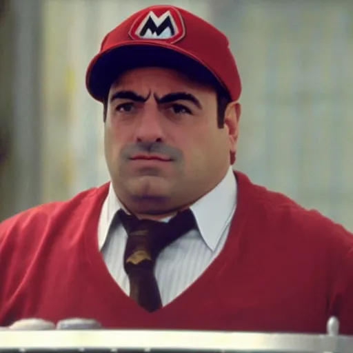 Image similar to mario in an episode of the sopranos ( 1 9 9 9 ), 4 k, cinematic, hbo, screencap, realistic, the sopranos, film footage