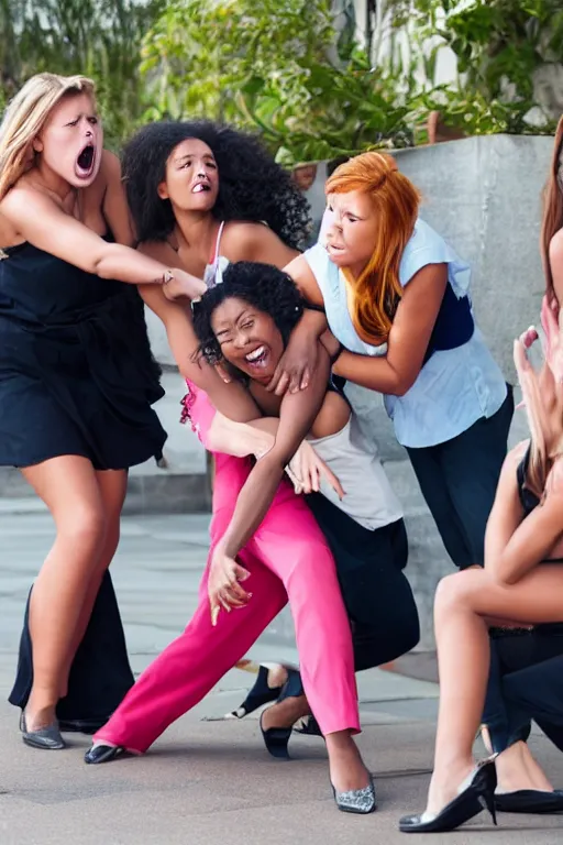 Image similar to stock photo of a group of diverse women bullying each other