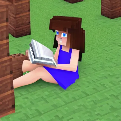 Image similar to a girl reading book in Minecraft, 4k