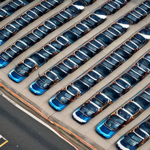 Prompt: car surrounded by busses