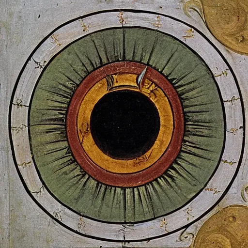 Prompt: a medieval painting of the eye of Sauron from lord of the rings