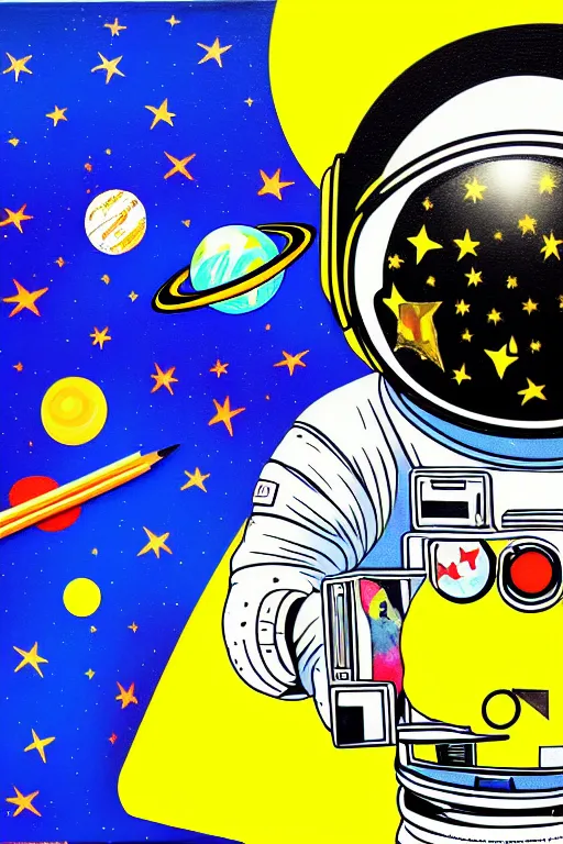 Image similar to cinema, aesthetic, acrylic paint and pencil, pop art style, astronaut horse, floating in space, by mike swiderek, jorge lacera, ben lo, tyler west,, ultrarealistic, sharp focus, intricate, ultra high definition, ultra resolution details, no duplicate, proportional, shadow effect, baroque environment