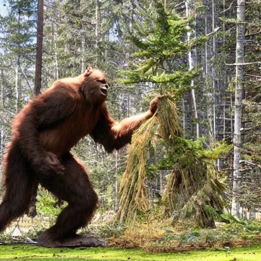 Image similar to Sasquatch tossing a tree